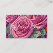 Rozen met fijne pasta-roze bruiloft visitekaartje (Voorkant)