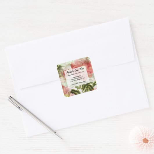 Rozen met flaconperzik vierkante sticker (Envelop)