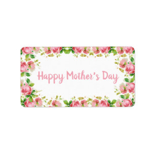  rozen met gekleurde roze - Happy Moederdag Etiket