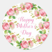  rozen met gekleurde roze - Happy Moederdag Ronde Sticker (Voorkant)