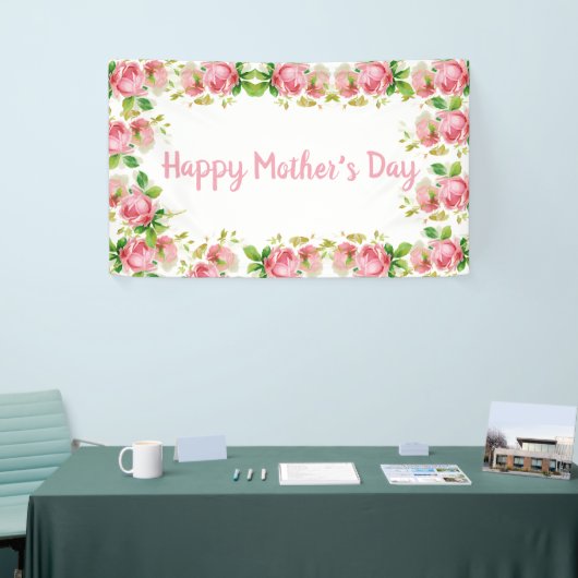  rozen met gekleurde roze - Happy Moederdag Spandoek (Beurs)