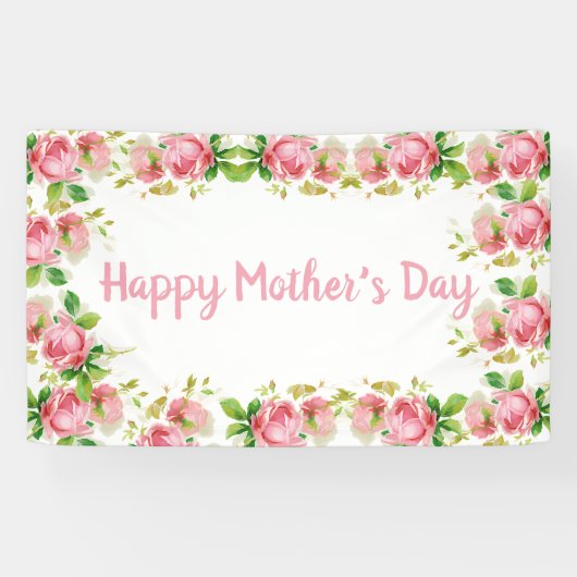  rozen met gekleurde roze - Happy Moederdag Spandoek (Horizontaal)