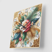 Rozen met gouden bladeren op marmer vierkante klok (Hoek)