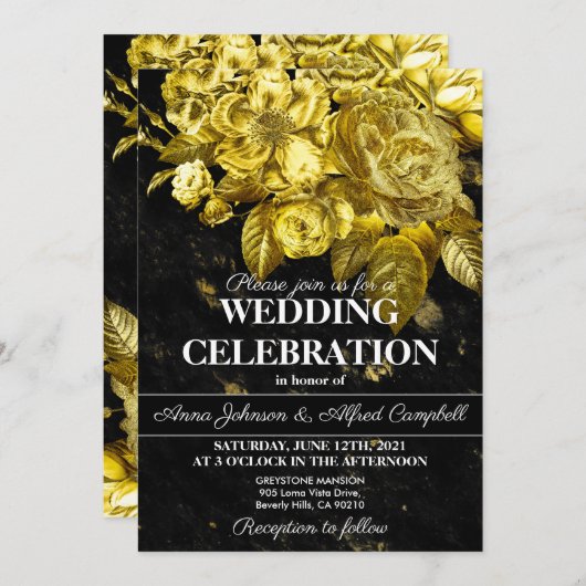 Rozen met gouden marmer kaart (Voorkant / Achterkant)