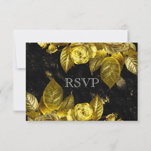Rozen met gouden marmer RSVP kaartje (Voorkant)