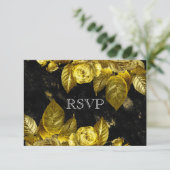Rozen met gouden marmer RSVP kaartje (Staand voorkant)