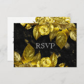 Rozen met gouden marmer RSVP kaartje (Voorkant / Achterkant)