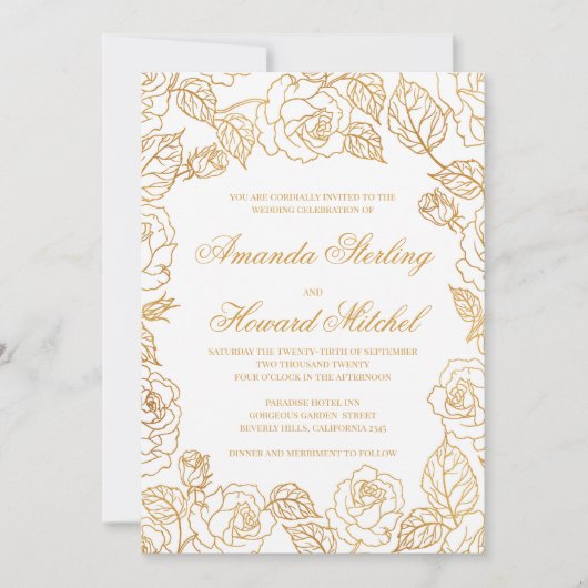 Rozen met goudfolie schitteren moderne elegante br kaart (Voorkant)