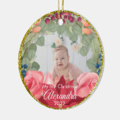 Rozen met goudglitter poinsettia keramisch ornament (Links)