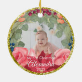 Rozen met goudglitter poinsettia keramisch ornament (Achterkant)