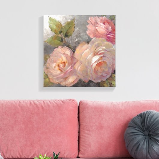 Rozen met grijs canvas afdruk (Insitu (Woonkamer))