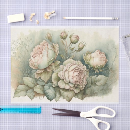 Rozen met groene hooglichten tissuepapier (Craft)