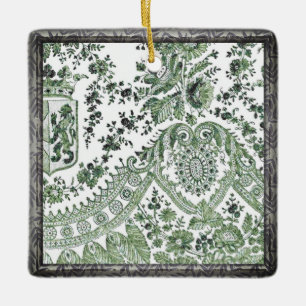 Rozen met groene kant keramisch ornament