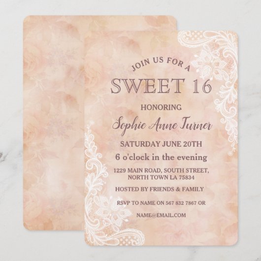 Rozen met  kant Oud papier SWEET 16 Kaart (Voorkant / Achterkant)