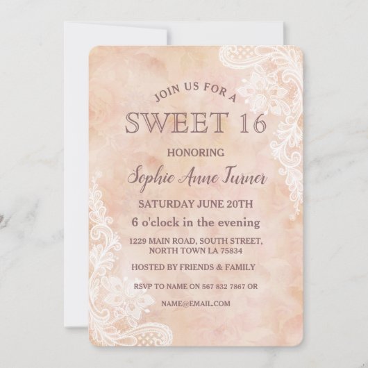 Rozen met kant Oud papier SWEET 16 Kaart (Voorkant)