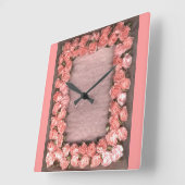 Rozen met lint en bladeren Satin Foto Lijst Square Vierkante Klok (Hoek)
