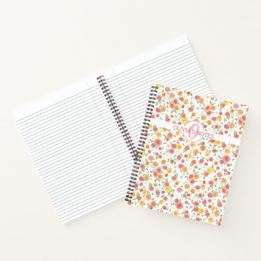 Rozen met Monogram en naam meisjes Notitieboek (Binnen)
