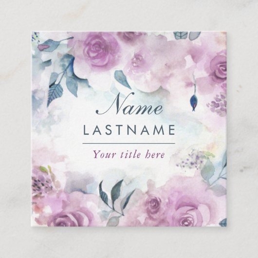 Rozen met Paarse Waterverf Botanische Artistiek Vierkante Visitekaartje (Voorkant)
