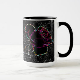 Rozen met rood en Violet Neon op zwarte BG Mok
