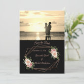 Rozen met Roos Gold Geometric Photo Save the Date (Staand voorkant)