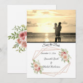 Rozen met Roos Gold Geometric Photo Save the Date (Voorkant / Achterkant)