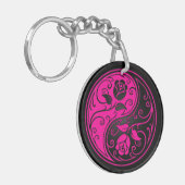 Rozen met roze en zwarte Yin Yang Sleutelhanger (Voorkant Links)