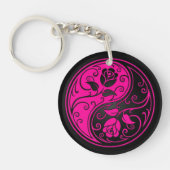 Rozen met roze en zwarte Yin Yang Sleutelhanger (Voorkant)