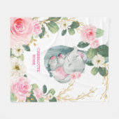 Rozen met roze goudgroen ellephant Girl Nursery Fleece Deken (Voorkant (Horizontaal))