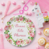 rozen met roze verf - Franse Moederdag Papieren Bordje (Feest)