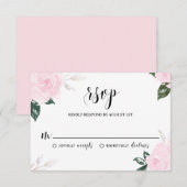 Rozen met roze Waterverf RSVP Kaartje (Voorkant / Achterkant)