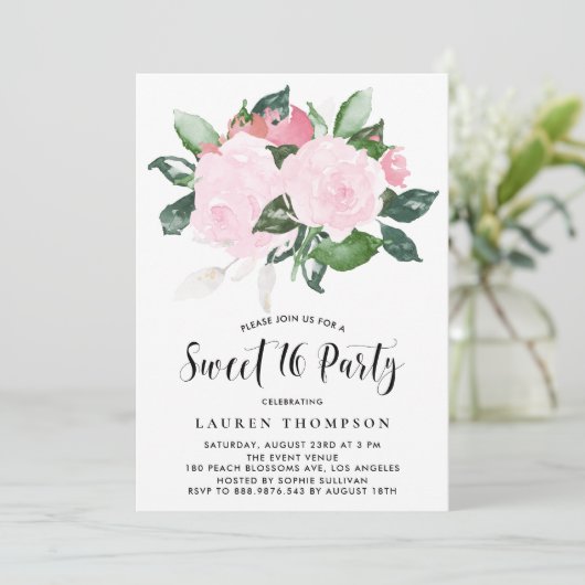 Rozen met roze Waterverf zoete zestien partij Kaart (Staand voorkant)