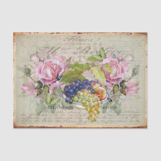 Rozen met  stijl, Fruit Bowl en Old Script Tissuepapier (Voorkant)