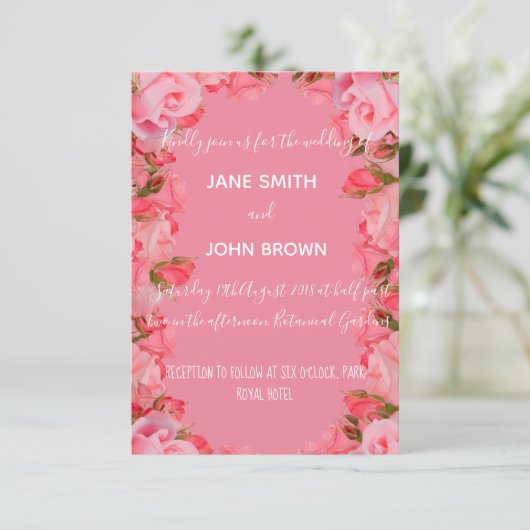 Rozen met traditionele roze en bloemen kaart (Staand voorkant)