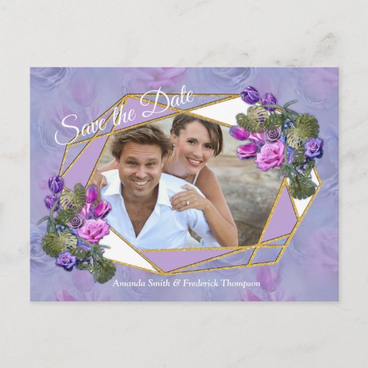 Rozen met violetblauwe Waterverf en tulpen met Gol Aankondigingskaart (Voorkant)