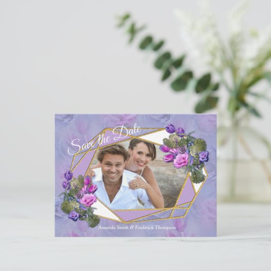 Rozen met violetblauwe Waterverf en tulpen met Gol Aankondigingskaart (Staand voorkant)