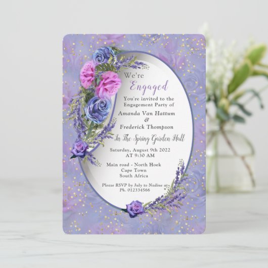 Rozen met violetblauwe Waterverf en tulpen met Gol Kaart (Staand voorkant)