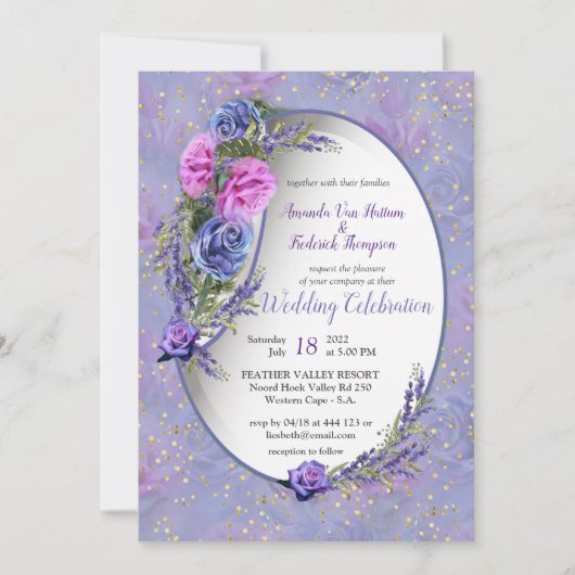 Rozen met violetblauwe Waterverf en tulpen met Gol Kaart (Voorkant)