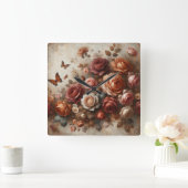  Rozen met Vlinders Vierkante Klok (Huis)