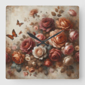 Rozen met Vlinders Vierkante Klok (Voorkant)