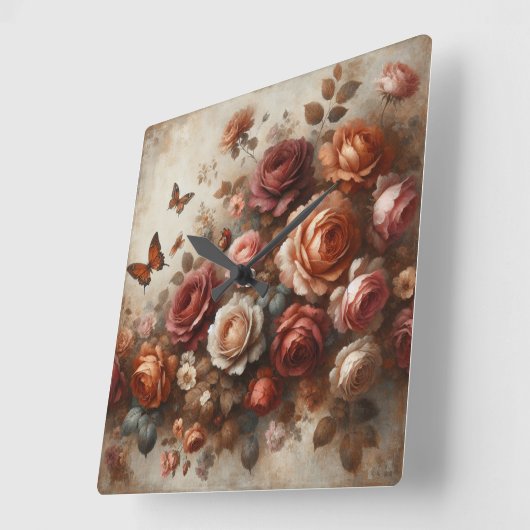  Rozen met Vlinders Vierkante Klok (Hoek)