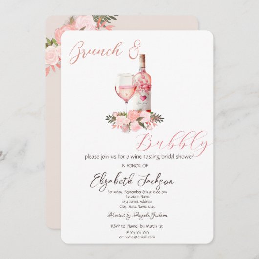 Rozen met wijnglazen flesjes Brunch en bubbelig Kaart (Voorkant / Achterkant)
