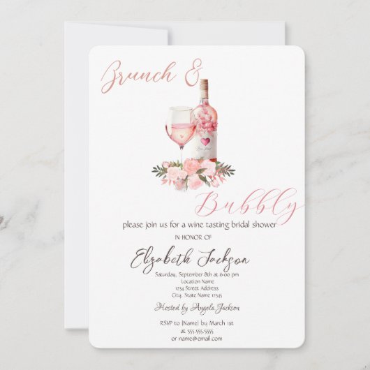 Rozen met wijnglazen flesjes Brunch en bubbelig Kaart (Voorkant)