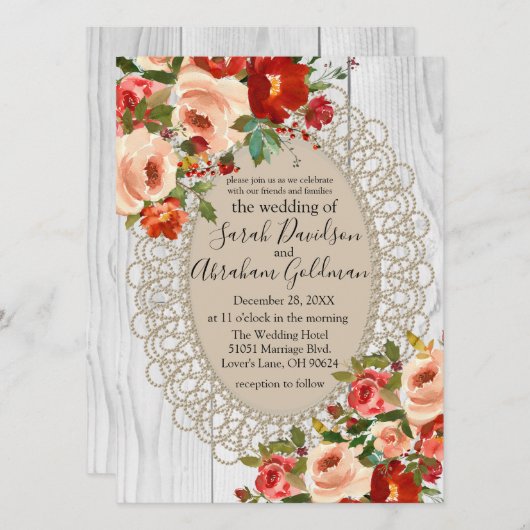 Rozen met witte rode bloemen Rustic Weddenschap I Kaart (Voorkant / Achterkant)