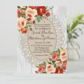 Rozen met witte rode bloemen Rustic Weddenschap I Kaart (Staand voorkant)