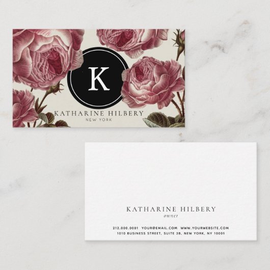  Rozen met zwart monogram Visitekaartje (Voorkant / Achterkant)