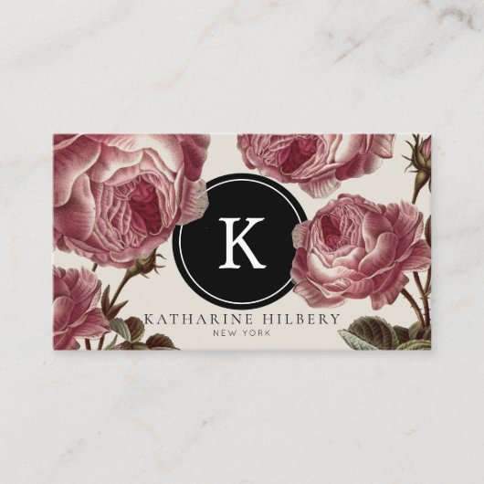  Rozen met zwart monogram Visitekaartje (Voorkant)