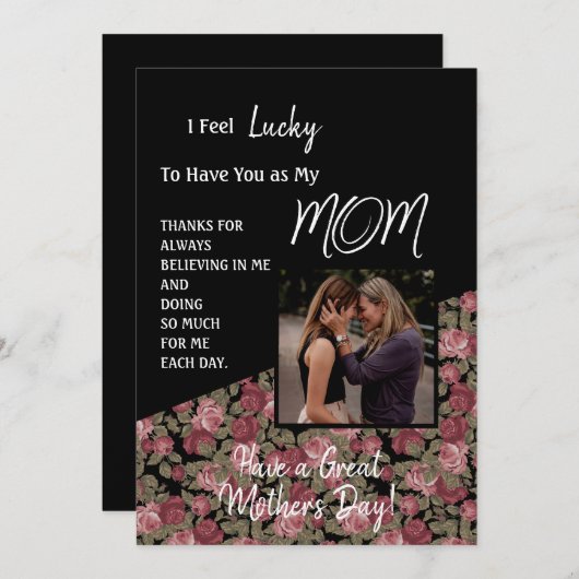 Rozen met zwarte en witte Moederdag Kaart (Voorkant / Achterkant)