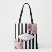 Rozen met zwarte en witte strepen tote bag (Voorkant)