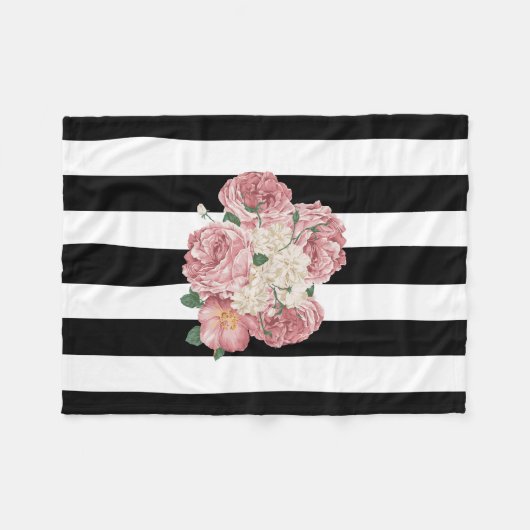 Rozen met zwarte en witte tapes fleece deken (Voorkant (Horizontaal))