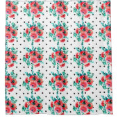 Rozen met zwarte poka-stippen en rode Waterverf Douchegordijn (Voorkant)